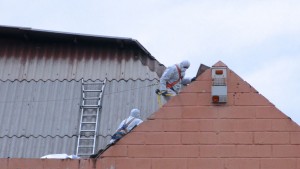 Trabajos para retirar las placas de amianto de la cubierta del Mercado Municipal de Galapagar